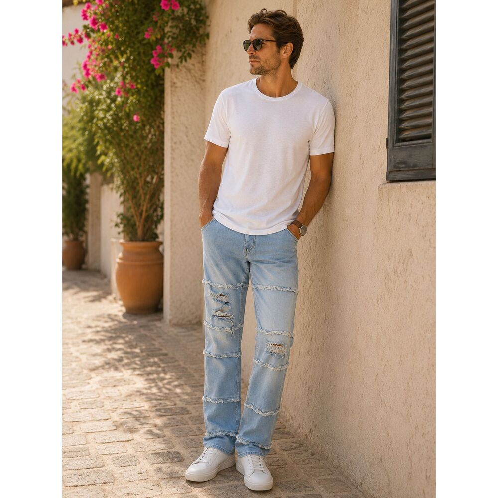 Distressed KDNK Men's Light Wash Jeans Grunge Streetwear Frayed Denim 40